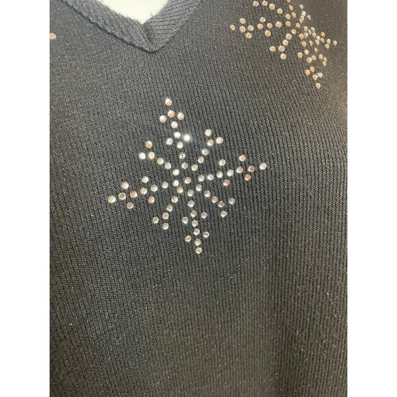 Gepetto Black V Neck Long Sleeve Top Rhinestone Snowflake Design Sz M - Picture 4 of 10